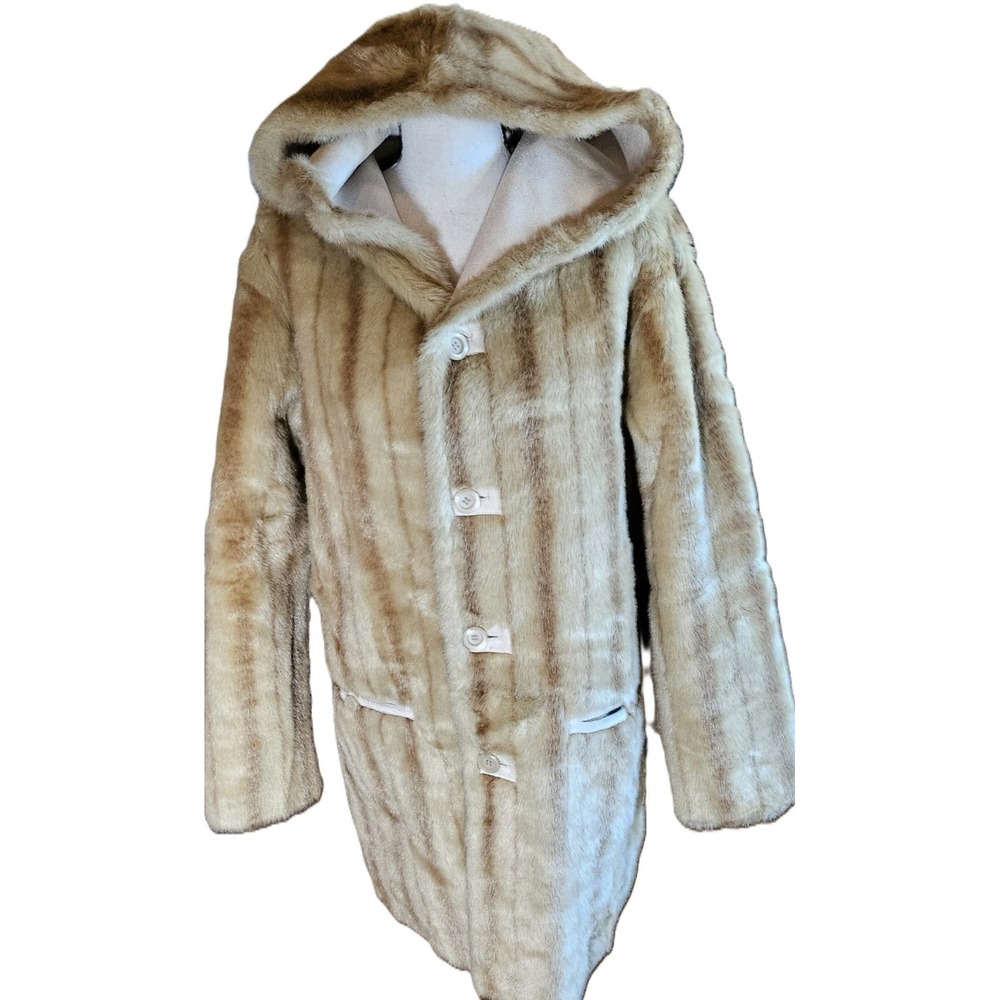 Jones New York Faux Fur Reversible Hooded Knee Length Coat Women's SZ M Mob Wife